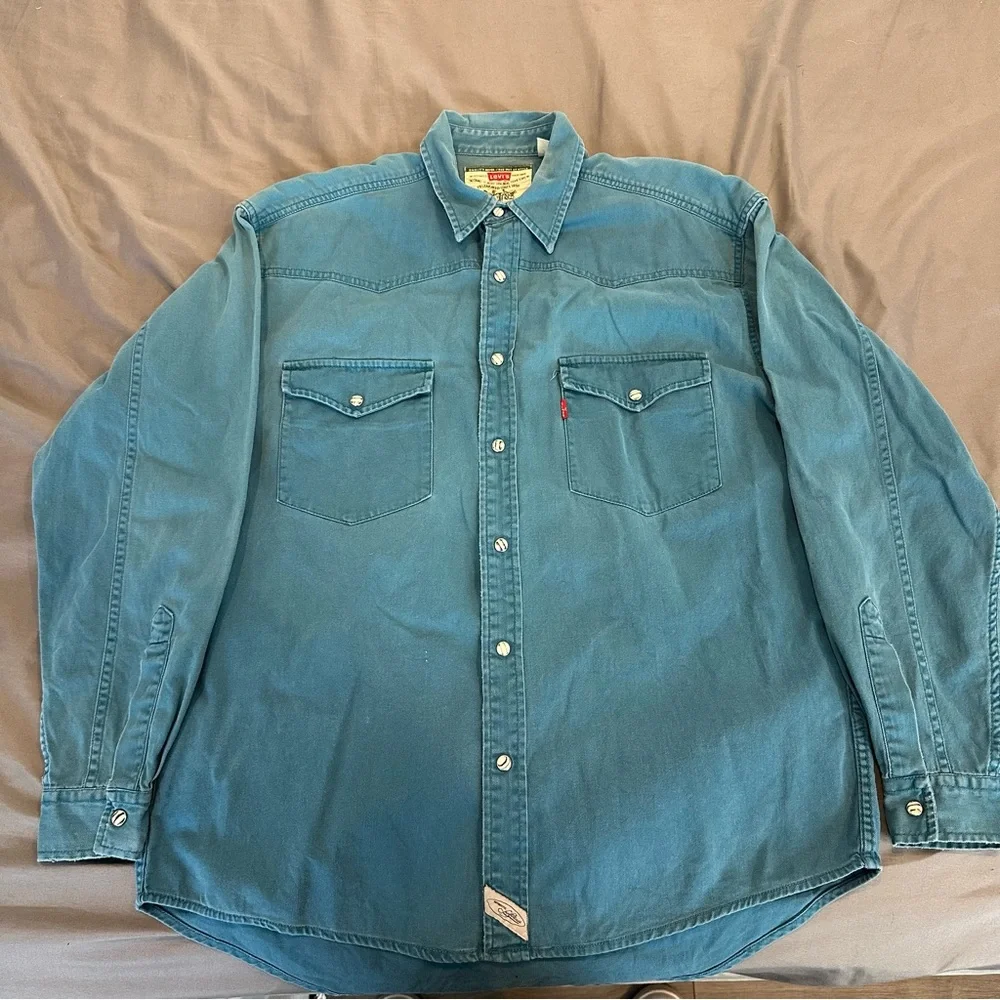 Vintage Levi's Men’s Western Shirt Pearl Snap Blue Long Sleeve M